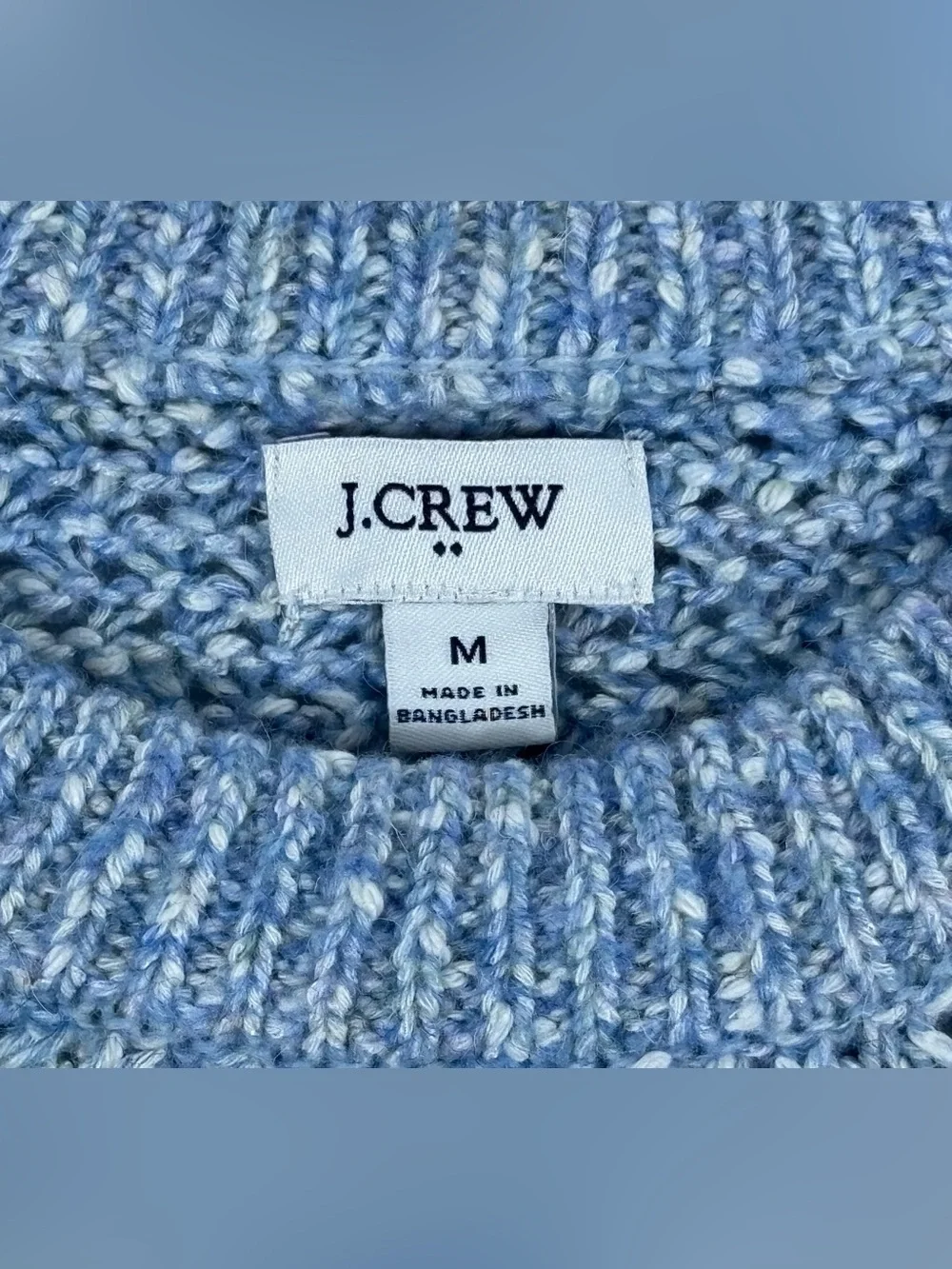 J.Crew Medium Blue Marled Textured Knit Sweater Crew Neck Cozy Cotton Blend Top
